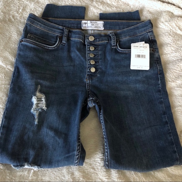 FREE PEOPLE Reagan Destroyed Button Front Jeans 28 - Picture 8 of 8